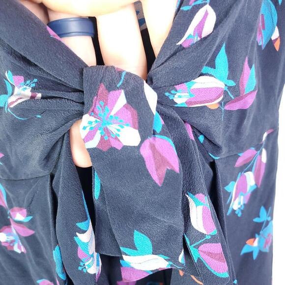 Rebecca Taylor Dress WOmens 12 Silk Colorful Florals Button Down Tie Waist - Picture 7 of 12